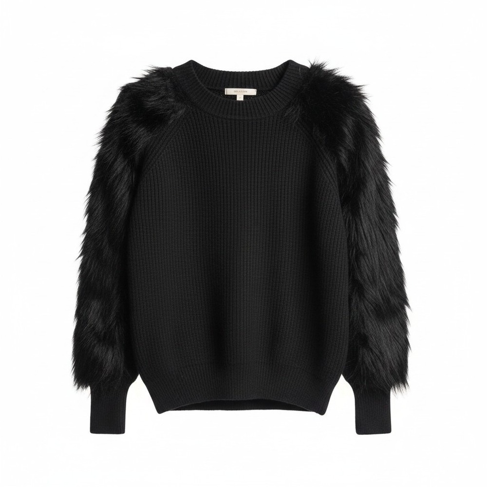 H&M Women's Black Faux Fur Sleeves Sweater Size Medium